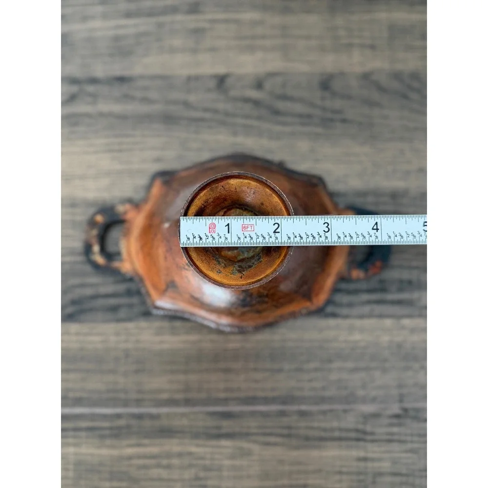 Vintage Metal Rustic Farmhouse Distressed Rose Handle Detailing Footed Bowl Dish